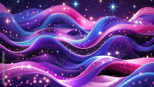 Abstract Blue Wave Background with Stars and Flowing Design
