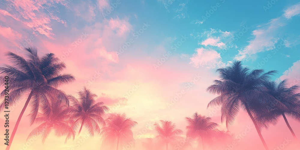 Obraz premium A vibrant sky blooms in pastels—pink, blue, purple—with hints of orange and yellow, crafting a warm, inviting panorama