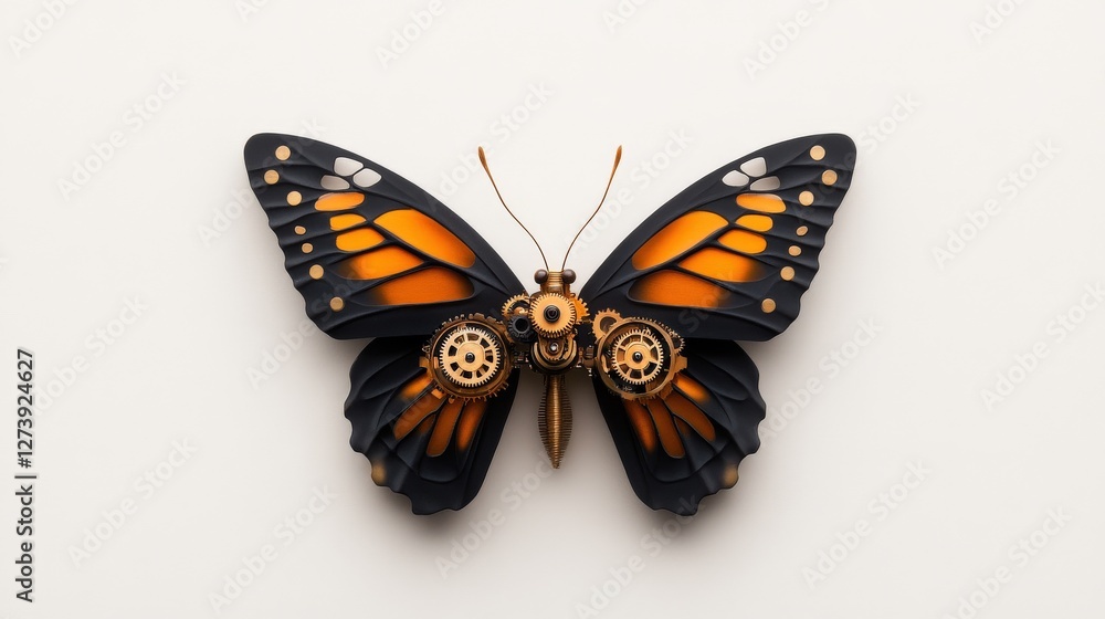 Mechanical steampunk butterfly with orange and black wings Mechanical steampunk butterfly with orange and black wings