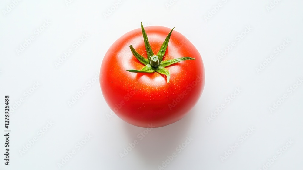 A ripe tomato rests on a table, showcasing its vibrant red color and fresh green stem, embodying natural produce and culinary potential. A ripe tomato rests on a table, showcasing its vibrant red color and fresh green stem, embodying natural produce and culinary potential.