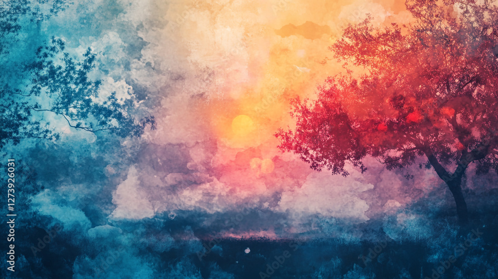 Fototapeta premium Enchanting Watercolor Landscape Painting for Calm Scenery and Nature Appreciation