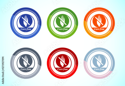 Corn free icon design illustration. Natural products, allergens, Food Intolerance. 6 color button design set