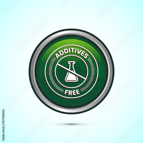 Additives free icon design illustration. No additives symbol for food packaging, Green color round button design