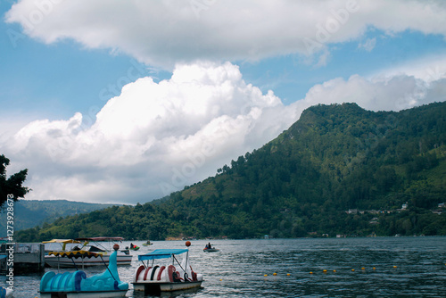 Wallpaper Mural Scenic View of Lake Toba with Paddle Boats Torontodigital.ca