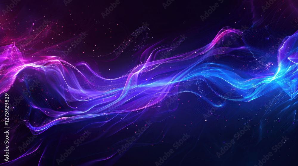 Fototapeta premium Vibrant abstract waves of pink and blue light create mesmerizing visual effect, evoking sense of motion and energy in cosmic space