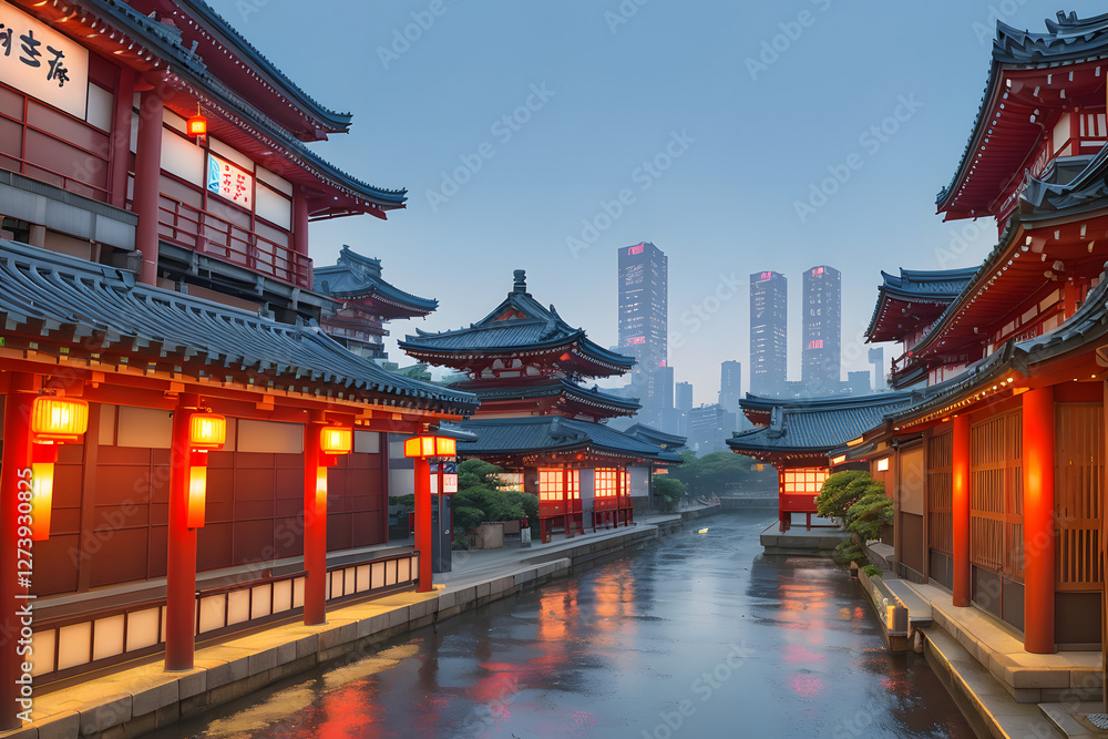 Fototapeta premium Illuminated Kyoto at night. generated by AI.