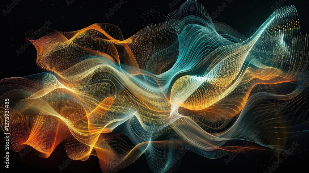 Fototapeta premium Abstract colorful waves in motion, showcasing vibrant orange, blue, and teal hues, creating dynamic and fluid visual experience that captivates viewer imagination