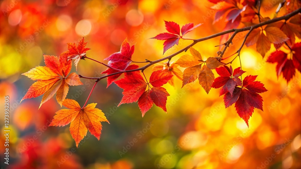 Vibrant Autumn Leaves on Branch, Copy Space, Fall Foliage Photography Vibrant Autumn Leaves on Branch, Copy Space, Fall Foliage Photography