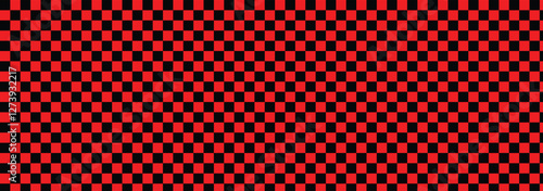 red and black checkerboard banner template. Red and black checkers squares, vector abstract background.