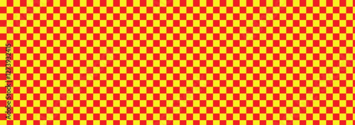 red Chess board, checkerboard banner template. Red  checkers squares. Abstract checkered checkerboard for game. Grid geometric rectangle shape. Race flag. Retro mosaic floor