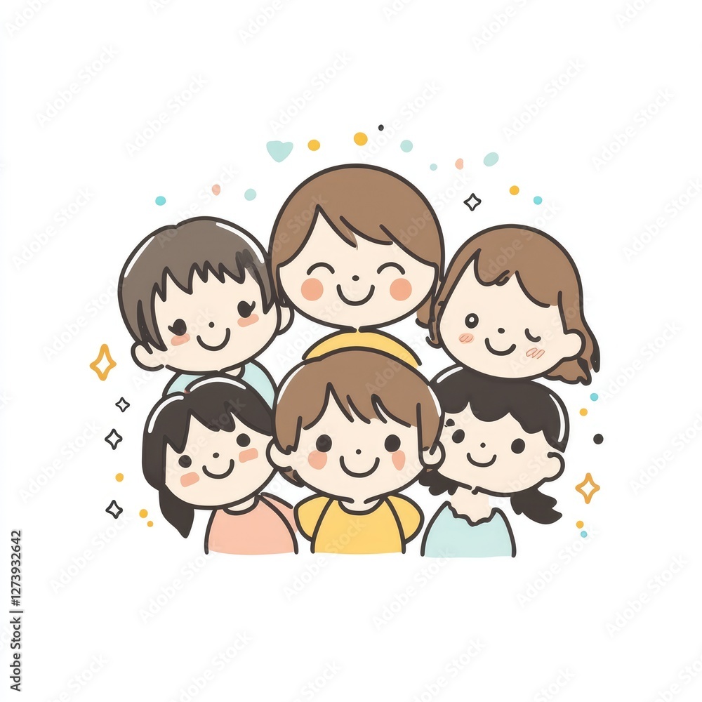 Happy children smiling together in a group Happy children smiling together in a group