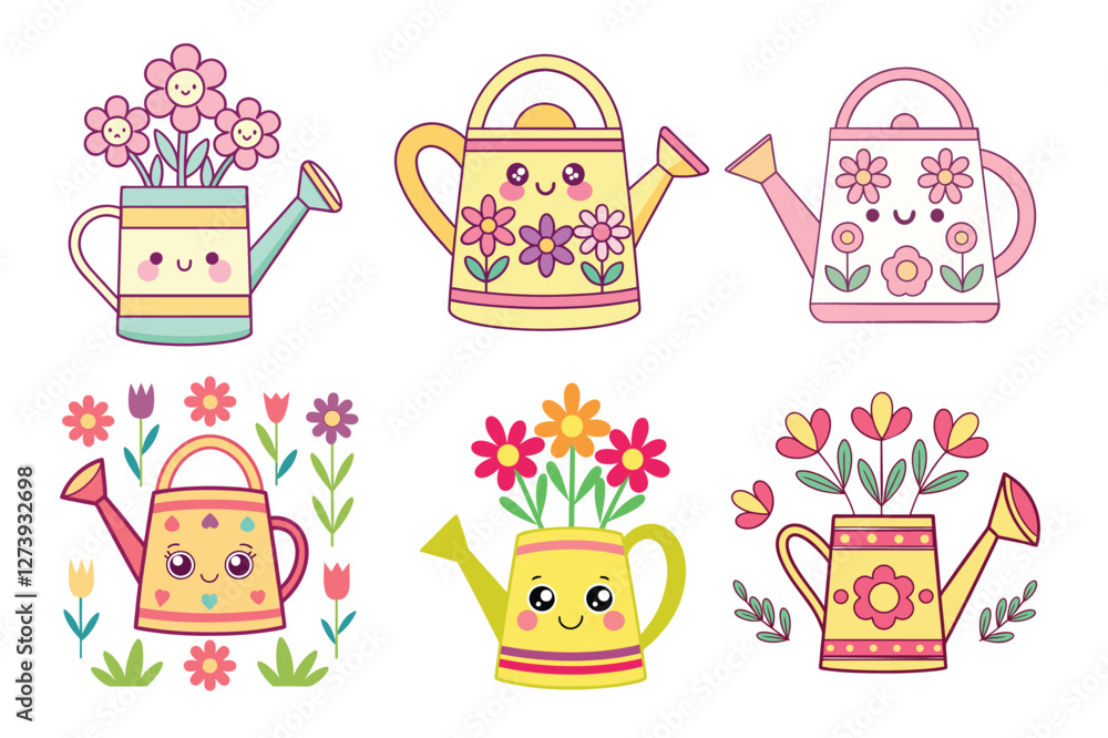 A Bundle of Cute Watering can with flowers vector cartoon illustration Easter day A Bundle of Cute Watering can with flowers vector cartoon illustration Easter day