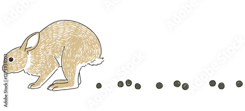 うんちをするうさぎの手書きイラスト