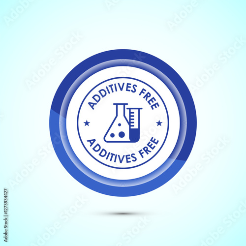 Additives free icon design illustration. symbol for food packaging, Blue color button