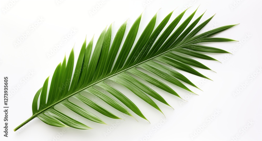 Fototapeta premium A single palm leaf isolated on a white background. Generative ai