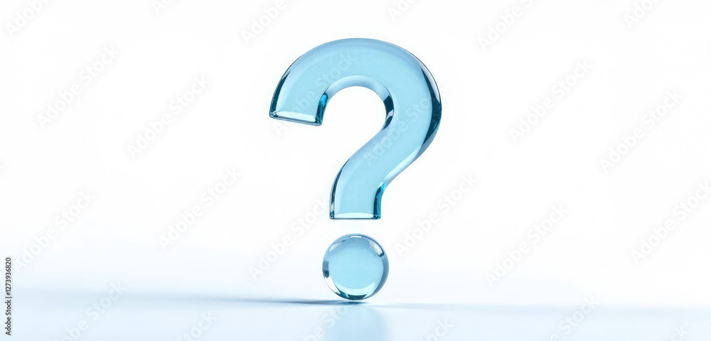 Glass blue glittery 3d question mark on white background with space for text Glass blue glittery 3d question mark on white background with space for text