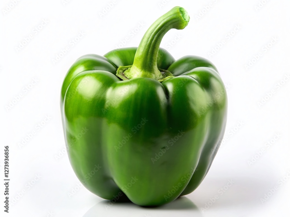 Vibrant Green Bell Pepper Isolated on Pure White Background - Fresh Produce Stock Photo Vibrant Green Bell Pepper Isolated on Pure White Background - Fresh Produce Stock Photo