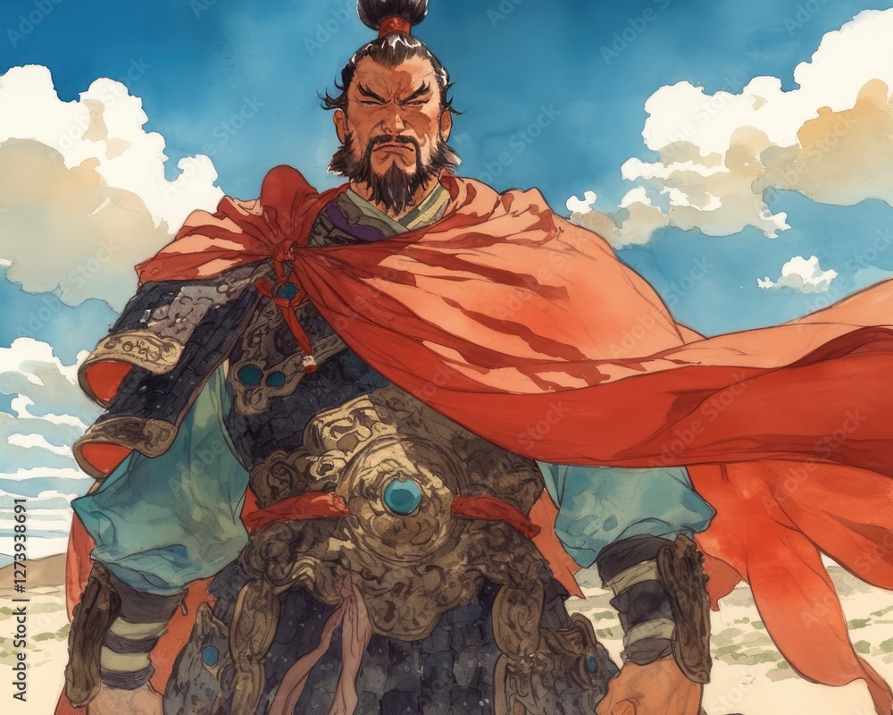 Fototapeta premium Ancient Chinese generals and cavalrymen wearing armor and riding horses