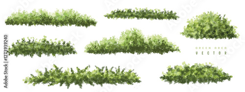 Vertor set of green tree,plants side view for landscape elevations,element for backdrop,eco environment concept design,watercolor greenery scene,shrub;moss,fern