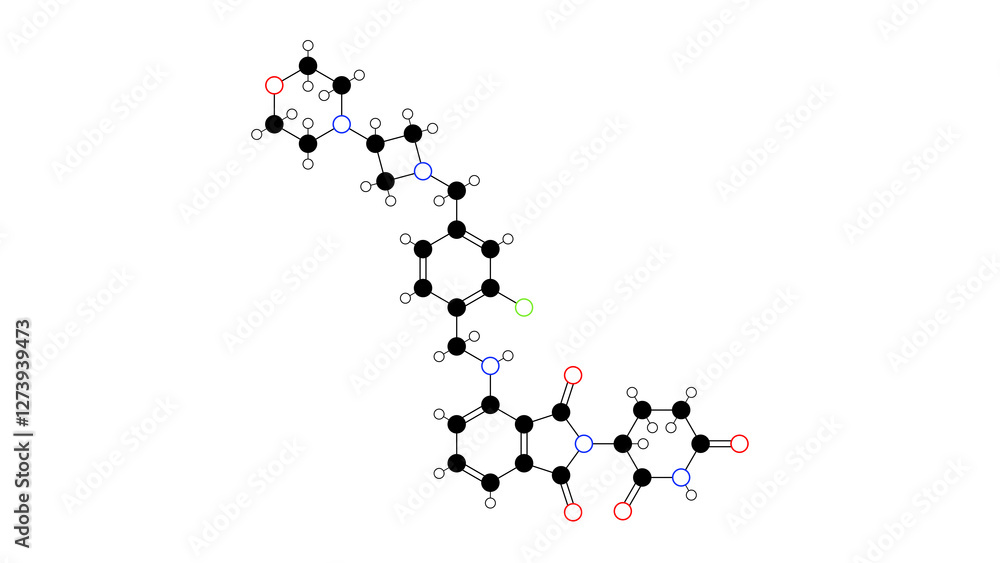 golcadomide molecule, structural chemical formula, ball-and-stick model, isolated image antineoplastic agent golcadomide molecule, structural chemical formula, ball-and-stick model, isolated image antineoplastic agent