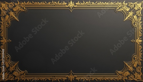  Elegant black background with a gold ornate frame creating a luxurious and sophisticated design element
