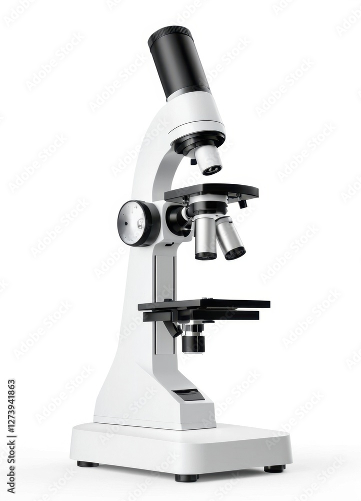 Microscope isolated on a white background for scientific research and laboratory use Microscope isolated on a white background for scientific research and laboratory use