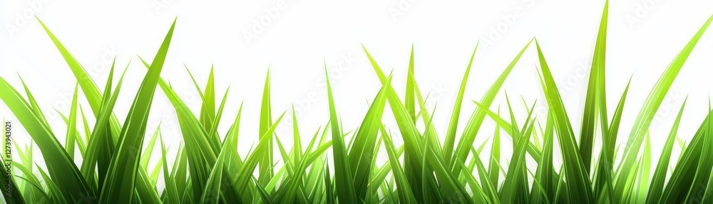 Fototapeta premium Lush green grass against a bright white background, symbolizing freshness and nature.