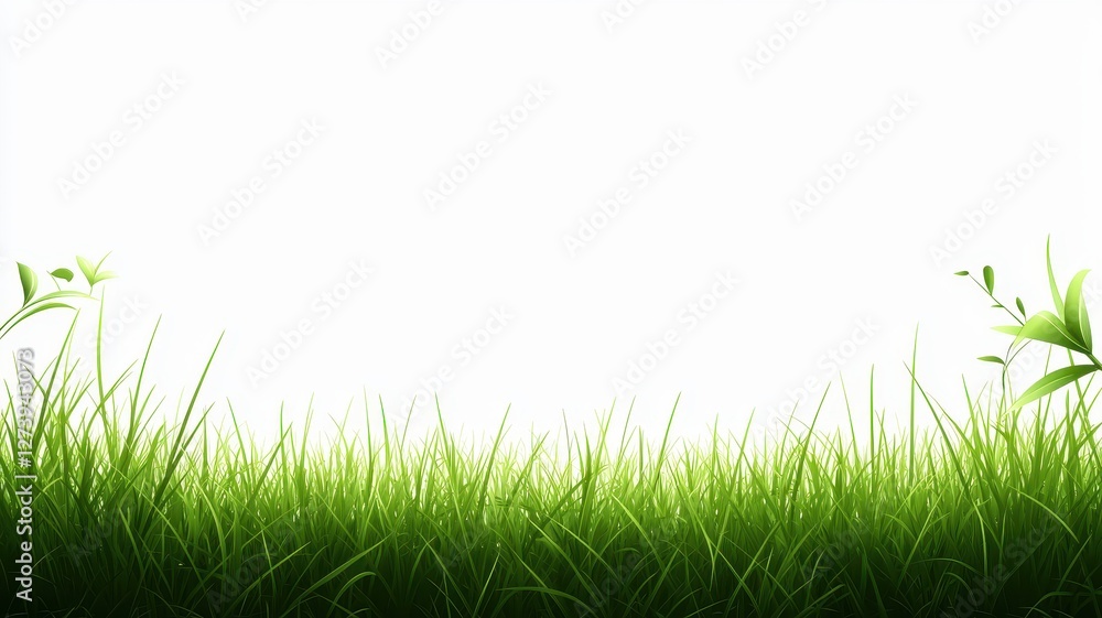 Lush green grass with a bright white background, conveying a fresh and natural feel. Lush green grass with a bright white background, conveying a fresh and natural feel.