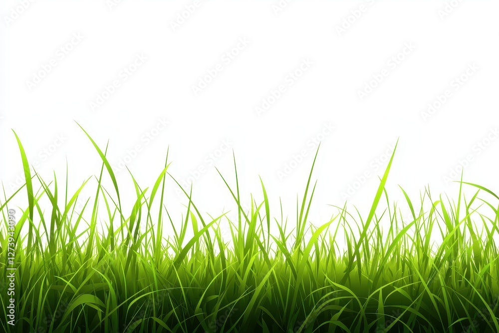 Fototapeta premium Lush green grass with a white background, ideal for nature-themed projects.