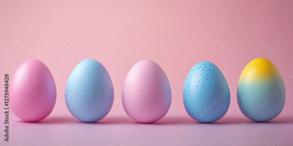 Colorful pastel eggs arranged on a soft pink background showcasing creative Easter decorations for spring celebration Colorful pastel eggs arranged on a soft pink background showcasing creative Easter decorations for spring celebration