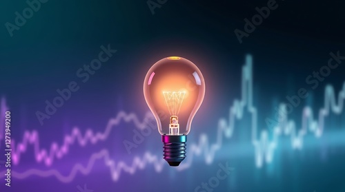 Illuminated Lightbulb with a Glowing Data Graph Background Representing Innovation and Technology