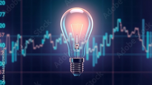 Illuminated Lightbulb with a Glowing Data Graph Background Representing Innovation and Technology