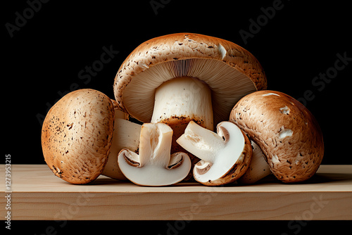 Brown Mushrooms on Wooden Surface