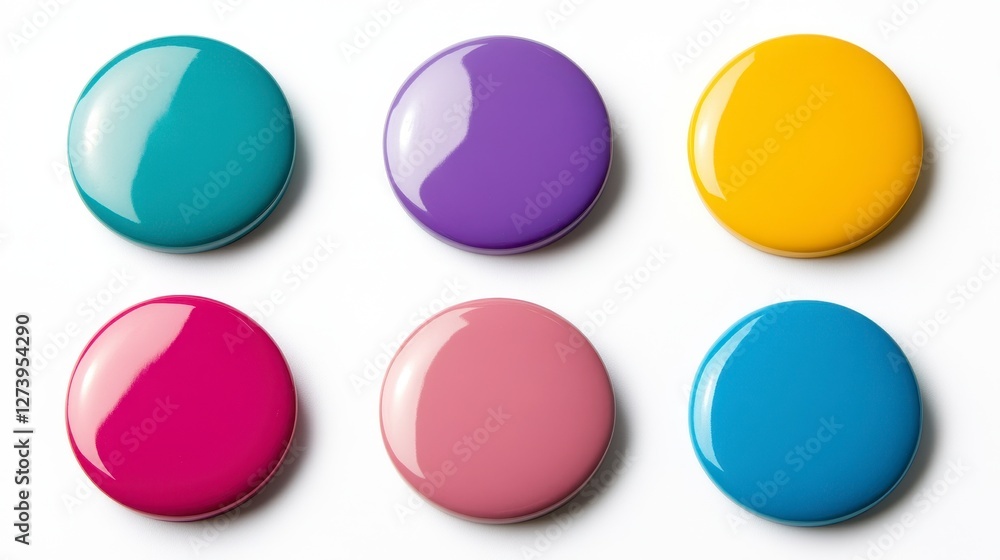 Collection of Glossy Round Buttons in Various Colors on White Background Collection of Glossy Round Buttons in Various Colors on White Background