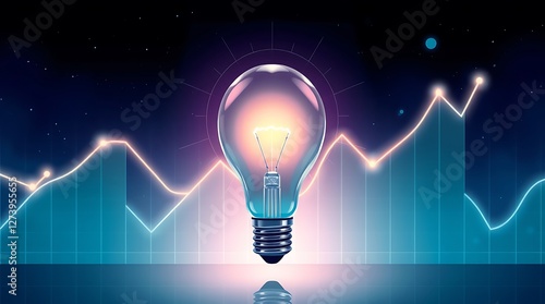 Illuminated Lightbulb with a Glowing Data Graph Background Representing Innovation and Technology