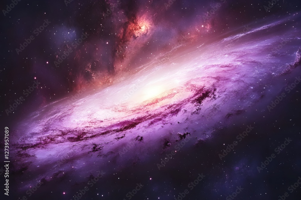 Obraz premium Majestic Spiral Galaxy Shining with Purple and Pink Hues in the Vastness of Space