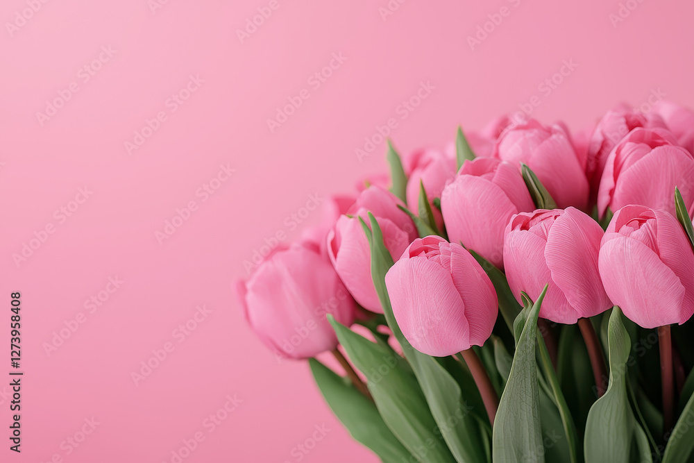 Fresh pink tulips bouquet radiates beauty on pastel background