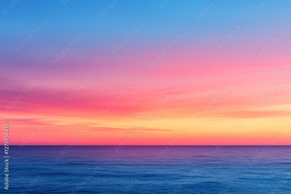 Obraz premium Sunset gradient fading into dusk, serene horizon line over calm waters