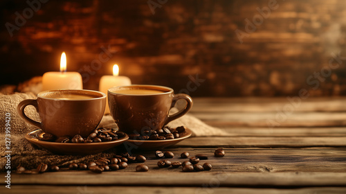 Wallpaper Mural Cozy coffee shop banner with warm earthy tones, elegant coffee cups, soft candlelight, wooden textures, and minimalistic typography, perfect for café branding, morning coffee promotions, and seasonal  Torontodigital.ca