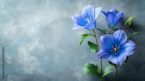 Beautiful blue flowers with delicate petals against a textured gray background, ideal for nature themes