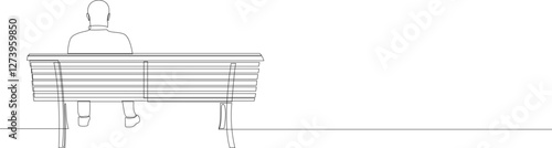 Man sitting alone on bench continuous line drawing, back view. One line art concept of loneliness, rest on bench or waiting. Vector illustration.