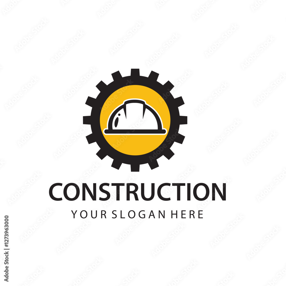 construction icon with helmet and gear isolated on white background construction icon with helmet and gear isolated on white background