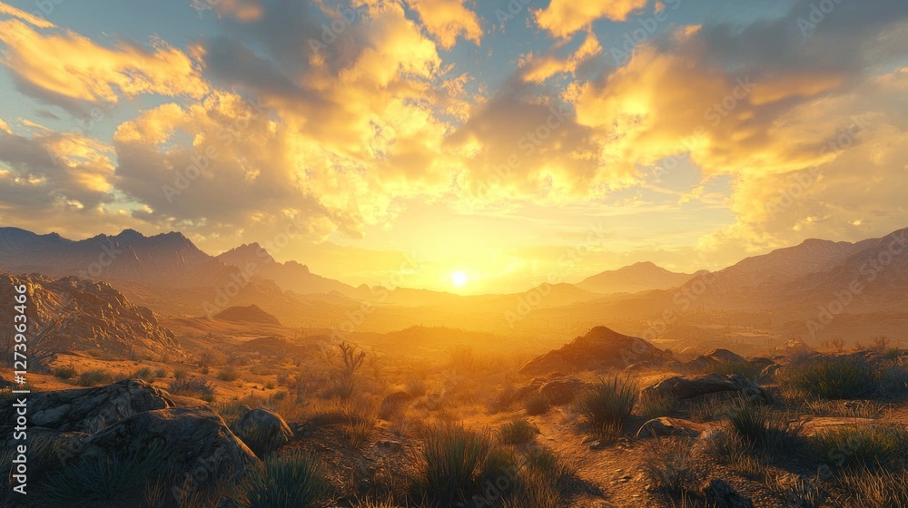 Fototapeta premium Majestic Sunset over Mountain Landscape with Dramatic Sky Colors