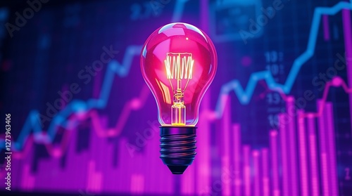 Illuminated Lightbulb with a Glowing Data Graph Background Representing Innovation and Technology