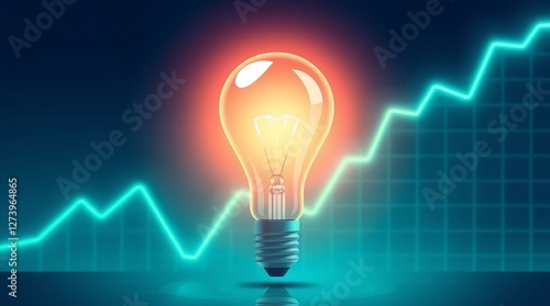 Illuminated Lightbulb with a Glowing Data Graph Background Representing Innovation and Technology