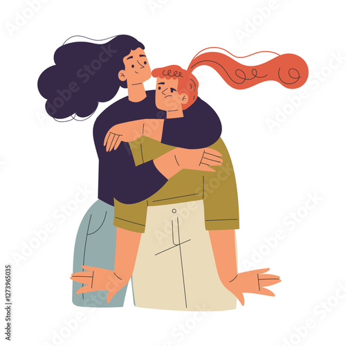 Unwanted Hugs with Woman Feel Annoyed from Unwelcome Awkward Touch Vector Illustration