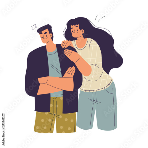 Unwanted Hugs with Man Feel Annoyed from Unwelcome Awkward Touch of Woman Vector Illustration