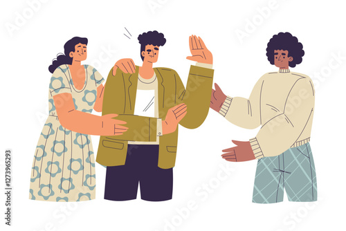 Unwanted Hugs with Man Feel Annoyed from Unwelcome Awkward Touch Vector Illustration
