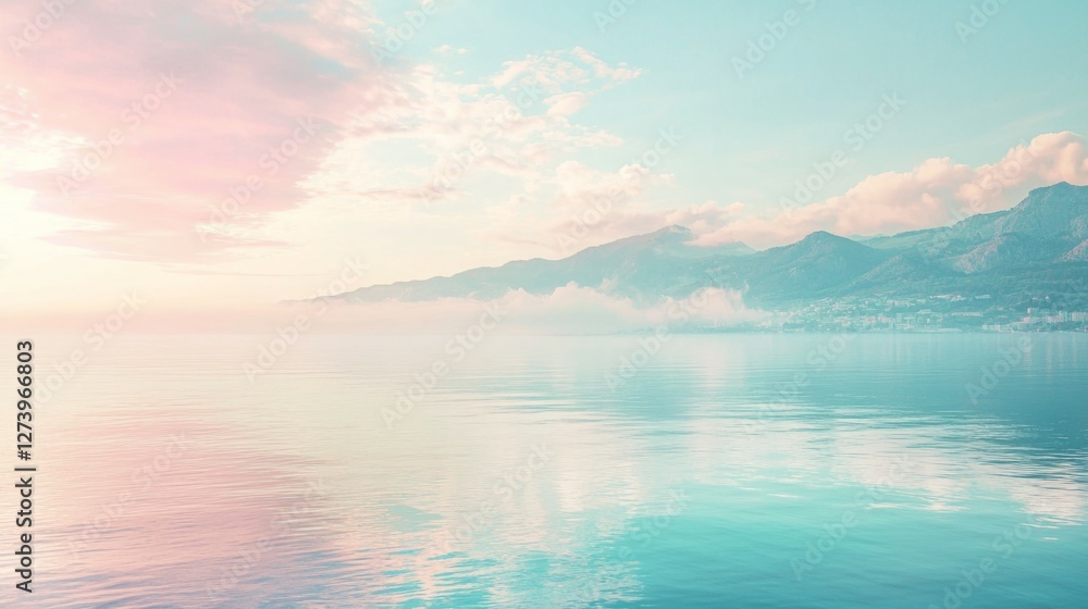 Obraz premium Serene Seascape at Dawn with Soft Pastel Colors Reflecting Water