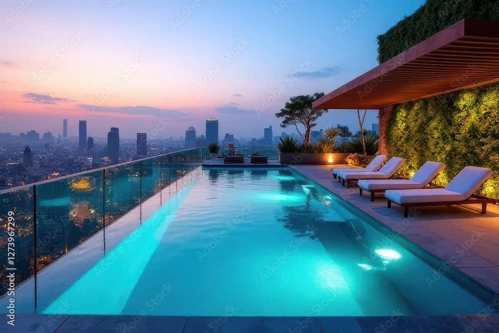 Stunning Rooftop Pool with City View at Sunset, Serenity and Luxury Awaits You in an Urban Oasis Surrounded by Modern Architecture and Natural Beauty Stunning Rooftop Pool with City View at Sunset, Serenity and Luxury Awaits You in an Urban Oasis Surrounded by Modern Architecture and Natural Beauty